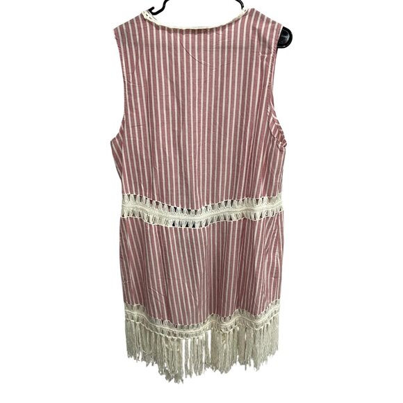 Indigo Thread Co. Striped Open Front Fringe Vest Crochet Details Sz XL - Picture 2 of 9